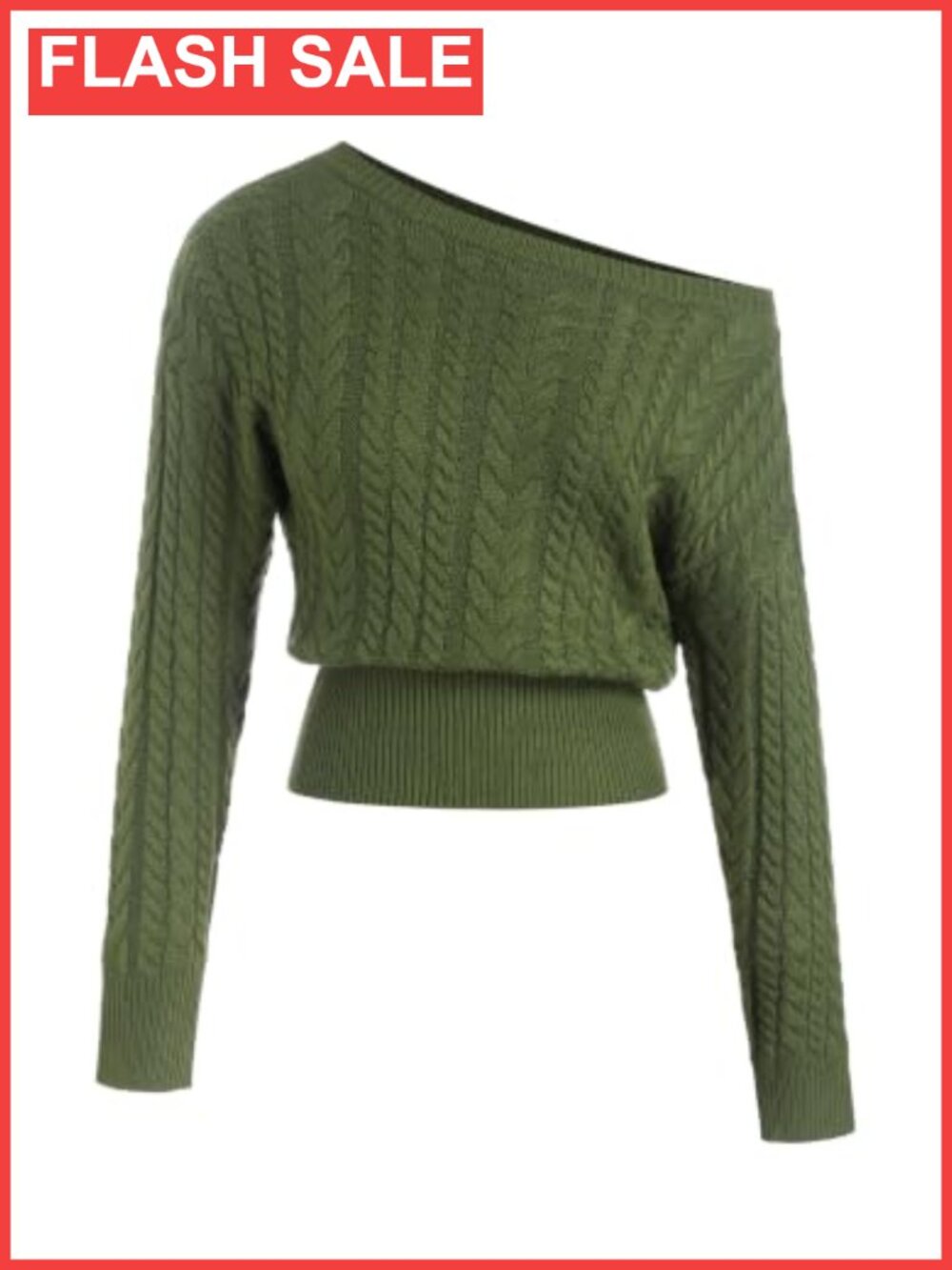Off Shoulder Cable Knit Sweater Pullover Slim Waist Cropped Knitwear Top